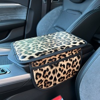 Vente en gros de coussinets de console centrale de voiture personnalisés, imprimé léopard, poches latérales doubles, universel, texture premium