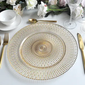 Wholesale Clear Glass Dinnerware Gold Bulk Champagne Silver Glass Charger Plates For Wedding Event