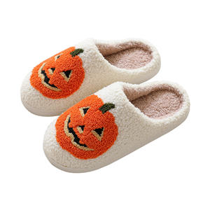 Zapatillas de hombre para mujer, bonitas pantuflas de felpa de dibujos animados, piel cálida y esponjosa, pantuflas de calavera fantasma de <span class=keywords><strong>calabaza</strong></span> de Halloween, zapatos de invierno para casa interior - Product Image 2