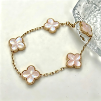 Bracelets en argent sterling S925 plaqué or avec nacre et trèfle à quatre feuilles, bijoux Pulsera Plata 925, demander le catalogue Van Cleef