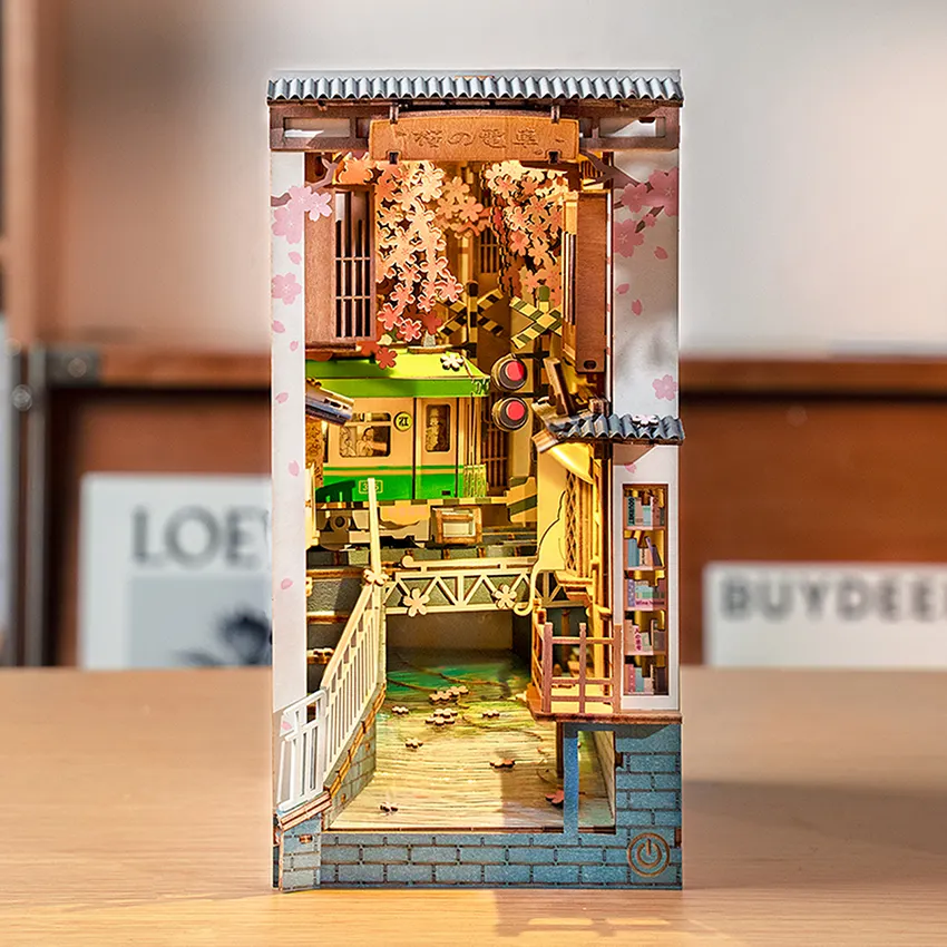 Robotime Rolife US Warehouse Japanese Style DIY Miniature Book Nook TGB01 Sakura Densya Assemble Toys 3D Wooden Puzzle