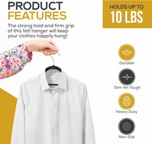 Móc áo nhung đen tiết kiệm không gian, chất liệu vải nhung không trơn trượt, có rãnh đỡ vai, màu tùy chỉnh - Product Image 3