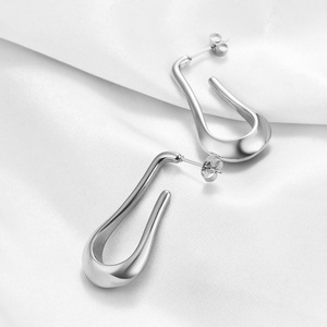 Boucles d'oreilles pendantes en forme de goutte d'eau 40MM en acier inoxydable or et argent, bijoux de mode pour femmes, design géométrique, simple et élégant, à porter au quotidien - Product Image 2