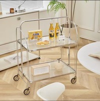 Table d'appoint en verre de style mid-century avec roulettes, chariot de service mobile pour canapé de salon ou rangement pliable