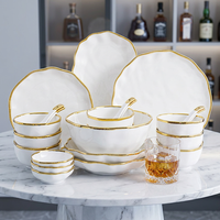 Service de vaisselle en porcelaine texturée peinte à la main, style européen simple, pour 2 à 8 personnes, compatible lave-vaisselle/micro-ondes, sans plomb ni chrome, qualité alimentaire, idéal pour hôtels/cadeaux