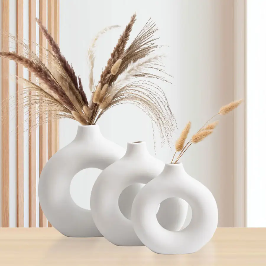 RTS 3 pièces Art moderne décor à la maison de luxe porcelaine Vase ensemble nordique mariage centres de table blanc céramique beignet fleur Vases
