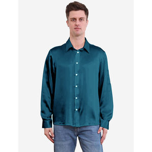 Camicia di seta di gelso 100% di lusso di alta qualità da uomo con logo personalizzato business top scialli di seta camicia di seta da uomo - Product Image 4