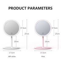 Miroir de maquillage de bureau sur pied en plastique personnalisé CF, plaqué argent HD, avec éclairage LED 3 couleurs et rangement intégré