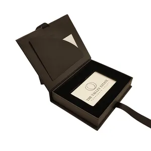 Caja de embalaje negra para tarjetas de crédito, caja de papel de aluminio plateado personalizada, caja de tarjetas VIP