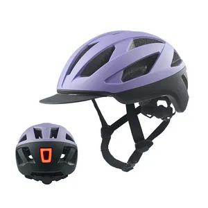 新しい超軽量カスタムライディングヘルメット大人用自転車用ヘルメット充電式LEDライト付きMTBロードバイクアーバンヘルメット (バイザー付き)