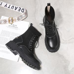 Botines de Mujer para Otoño e Invierno, con Cierre de Cordones, de Cuero Negro, Suela Gruesa y Punta Redonda, Elásticos y a la Moda - Product Image 5