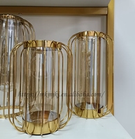 Vase en verre et métal de style nordique, luxe léger, lanterne en fer forgé pour la maison, salon, arrangement de fleurs séchées