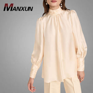 Top in Seta Personalizzati da <span class=keywords><strong>Donna</strong></span> con Maniche Lunghe e Colletto Alto, Bluse Eleganti con Pieghe Casual da <span class=keywords><strong>Donna</strong></span> <span class=keywords><strong>Online</strong></span> - Product Image 1