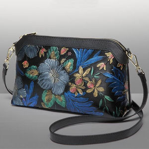 Bolso de Mano con Flores para Mujer, Elegante Bolso de Hombro de Cuero Vacuno Genuino, Bolso Bandolera para Dama - Product Image 1