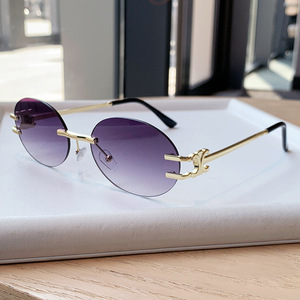 Gafas de Sol Ovaladas sin Montura, Lentes Azules Degradados, Protección UV400, Estilo Y2K, Unisex, Protección Solar para Adultos - Product Image 2