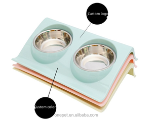 Mangkuk tempat makan hewan peliharaan, mangkuk kucing dobel tinggi baja tahan karat untuk kebutuhan makanan kucing & air - Product Image 2