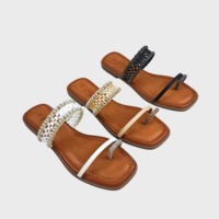 Sandales plates à enfiler, légères, à double bride tressée, ornées de strass, à bout carré ouvert et à bout fendu/clip, style mule