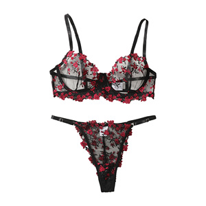 Set Lingerie Wanita Seksi 2-Potong, Bra Transparan Berbahan Mesh dengan Bordir Bunga dan G-string, Ukuran XL, Romantis, Menggoda, Tali Dapat Disesuaikan - Product Image 6