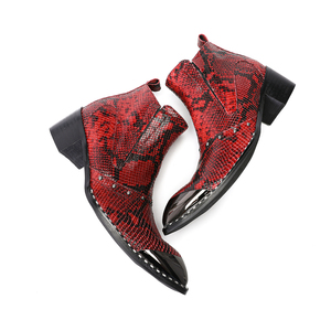 Bottes de <span class=keywords><strong>moto</strong></span> de luxe NA878 rouges pour hommes, en cuir véritable, à fermeture éclair, style punk, bottines gothiques à <span class=keywords><strong>talon</strong></span> <span class=keywords><strong>haut</strong></span> en cuir de vachette, chaussures de fête et de mariage - Product Image 6