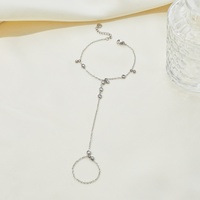 Chaîne de main délicate en zircon cubique avec anneau, ensemble de bijoux minimaliste en acier inoxydable plaqué or, bracelet et bague