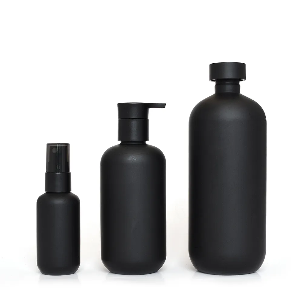 Flacone di shampoo rotondo in pe nero per uomo skincare150ml 200ml 500ml shampoo flaconi da uomo confezione cosmetica di lusso per la cura della pelle