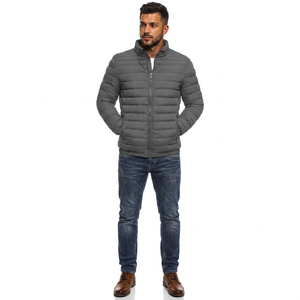 FINER THREADS 2023 Black Polyester <b>Mens</b> Puffer <b>Jacket</b> Stand Collar Zipper Closure <b>Warm</b> Packable Winter Solid Color Plain Dyed - Product Image 1