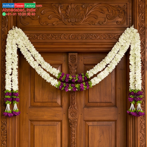 Artificial <b>White</b> Floral Garland with Purple Flower Accents Pearl <b>Hanging</b> Mala for Wedding Festival Temple Decoration - Product Image 5
