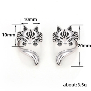 Clip d'oreille vintage mignon en forme de renard pour femme, en argent antique, sans perçage - Product Image 5