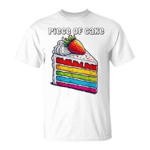 T-shirt unisexe pour adulte, col rond, manches courtes, impression numérique, motif Piece Of Cake Rainbow Layer Cake Slice - Product Image 1