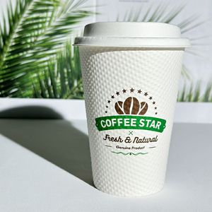 可爱设计标志尖头压花经济12盎司壁可堆肥热纸杯带盖 - Product Image 2