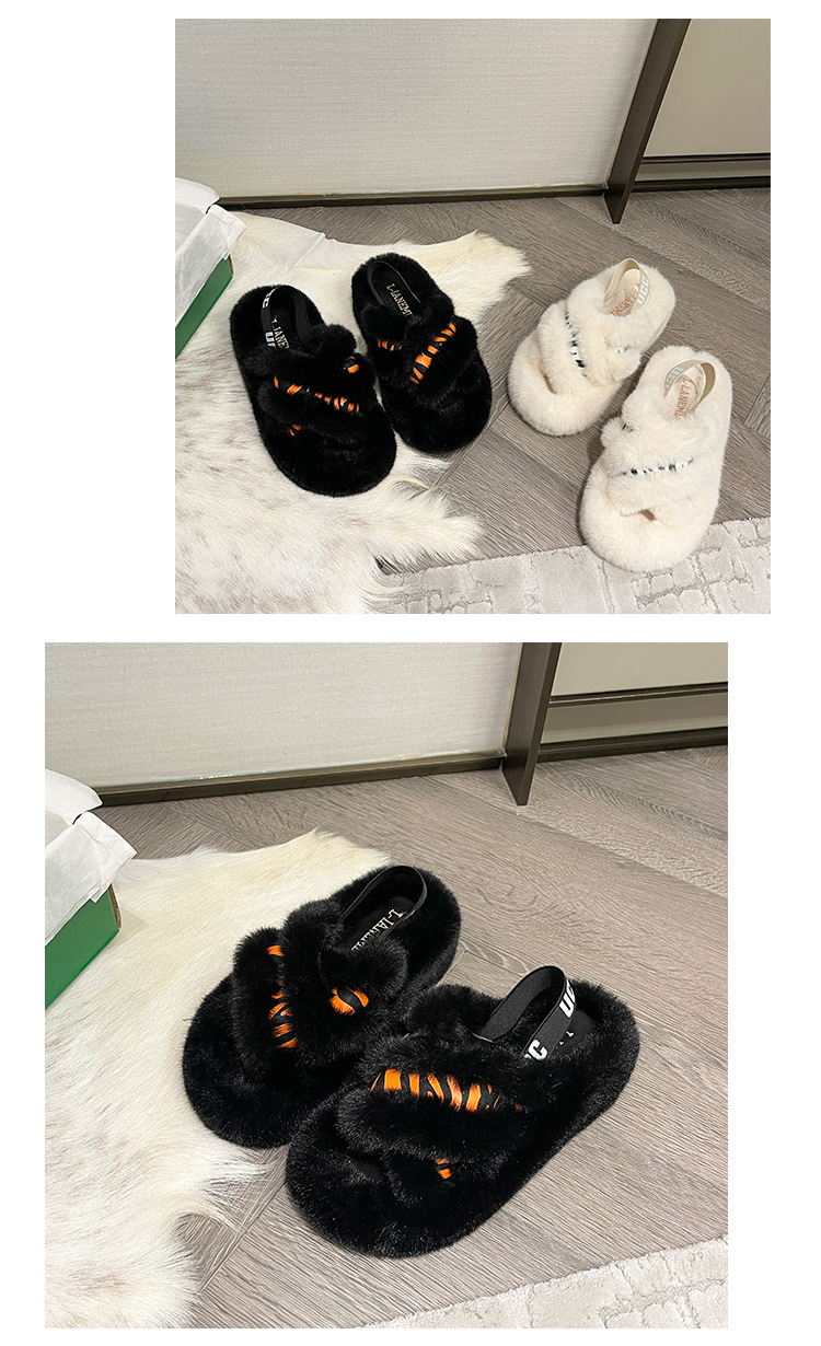 Large Size Thickened Cross Hairy Slippers Women 2023 New Heel Soft Sole Flat Sandals Shoes