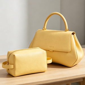 Ensemble de sacs à main en cuir véritable pour femmes, style Boston jaune, fermeture à rabat classique avec sangle amovible, usage quotidien - Product Image 4