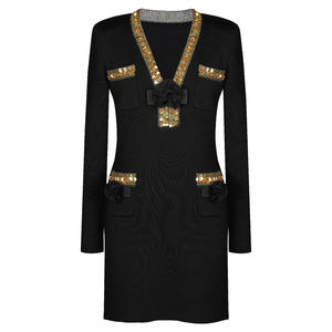 <span class=keywords><strong>Abito</strong></span> elegante in maglia primaverile con decorazione a forma di rosa da donna a manica lunga scollo a V <span class=keywords><strong>abito</strong></span> <span class=keywords><strong>corto</strong></span> Mini a linea - Product Image 2