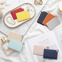Miroir de poche en acier inoxydable personnalisé avec logo, petit format, économique, avec étui en cuir pour la vente en gros