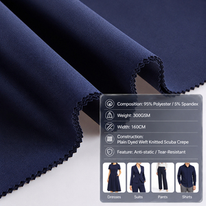 Tissu 95% polyester 5% élasthanne 300GSM Scuba Crepe, teint uni, antistatique, résistant aux déchirures, pour costumes, robes, pantalons - Product Image 1