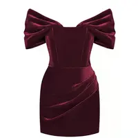 Dress Red Sexy Off Shoulder Hip Wrapped Chest Evening Dress Wine Red Slimming High Waist Party Evening Dress