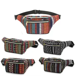 Tas kurir wanita, tas kurir wanita, Tas Pinggang olahraga luar ruangan, gaya Bohemia, kanvas, motif Aztec