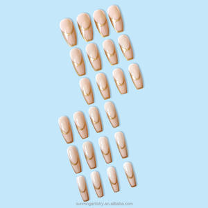 Nouvelle Arrivée Faux Ongles Brillants Style Classique Old Money Amande Carrée Or Français Gel Solide Demi-Couverture ABS - Product Image 3