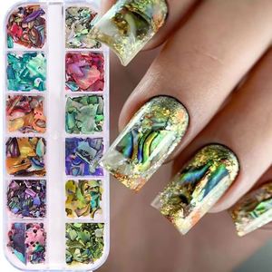 12 grilles de paillettes pour nail art, effet coquille <span class=keywords><strong>d</strong></span>'ormeau Aurora, tranches de coquillages marins irrégulières 3D, breloques pour ongles, 1 pièce, paillettes holographiques, accessoires pour ongles - Product Image 2