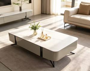 Table basse moderne avec rangement, plateau en verre trempé, structure en métal, design minimaliste, meubles de salon - Product Image 3