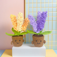 Tanaman Lavender Rajutan Energi Positif dalam Pot, Bunga Buatan Tenun Tangan, Ornamen Meja, Boneka Lucu