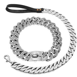 Luxe Sparkle Strass 32Mm Hond Gouden Ketting Kraag En Riem Set Zware Duty Grote Choker Pitbull Roestvrij Staal Kragen - Product Image 3