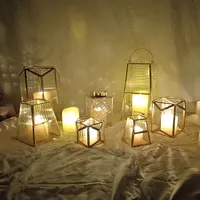 Conjunto nórdico de velas de metal, conjunto de velas de vidro de cristal dourado para decoração de casa para casamento