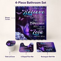 Ensemble de rideaux de douche papillon violet 4 pièces, décoration florale pour salle de bain avec tapis coordonnés, design imprimé avec citation inspirante