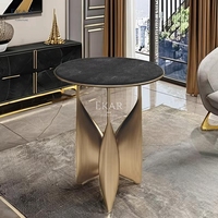 Table d'appoint moderne ronde en marbre Table console élégante en bois pour salons et hôtels avec pieds en métal