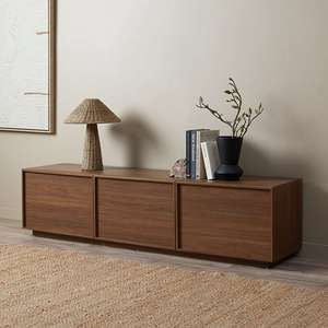 AJUNION <strong>Dark</strong> Walnut Entertainment Unit Compact Apartment Living Room <strong>TV</strong> Cabinet Media Console Table <strong>TV</strong> <strong>Stand</strong> with 3 Cabinets - Product Image 1