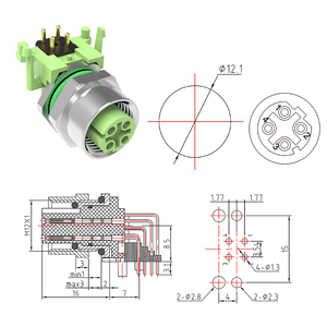 M12 kết nối D mã 4 pin điện tử Thông tư kết nối không thấm nước 90 độ lắp ráp nữ ổ cắm Bảng điều chỉnh gắn kết PCB kết nối - Product Image 2