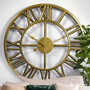 Orologio <span class=keywords><strong>da</strong></span> <span class=keywords><strong>Parete</strong></span> Rotondo in Metallo Bronzo Moderno Vintage <span class=keywords><strong>da</strong></span> 60 cm (24 Pollici) con Movimento al Quarzo per Soggiorno - Product Image 4