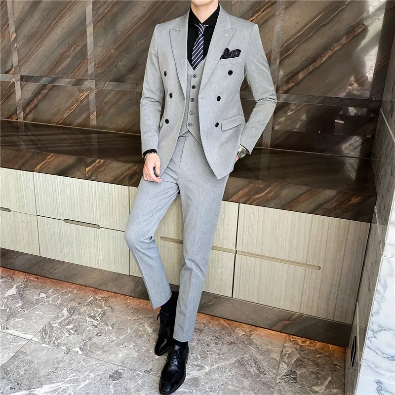 S-5xl Banquet Shawl Lapel Men's Suit Set Veste Homme Costume Professional Suit And Groom Wedding Dress Three Piece Set