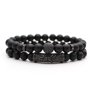 Pulsera de cuentas con diseño de corona imperial y cabeza de león, con piedra de ónix negro mate y micro pavé de circonita cúbica, para <span class=keywords><strong>hombre</strong></span>. - Product Image 6